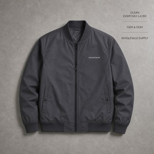 Chaqueta Bomber Casual de Algodón para Hombre, Cuello Acanalado Color Carbón, Cierre de Cremallera, Resistente al Viento, para Uso Diario, con Logotipo Personalizado, OEM, ODM, Venta al Por Mayor - Product Image 1
