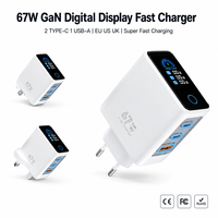Chargeur de téléphone rapide 67W GaN multi-ports avec affichage numérique de la puissance en temps réel, adaptateur super rapide 2C1A pour téléphone portable