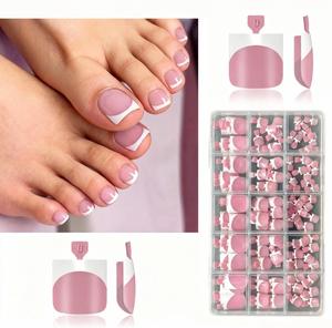 Kit de 150 Uñas Postizas Francesas Cortas y Cuadradas para Mujer, con Adhesivos, 12 Tamaños, Material Plástico - Product Image 1