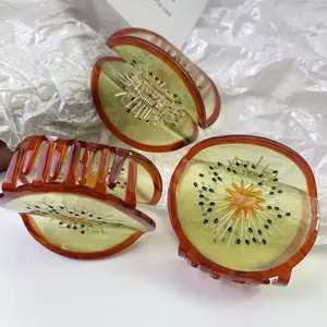 Yi YHJ Damenhaarzubehör individuelle lustige niedliche Frucht Kiwi-Design-Acetat-Haarclips Haar-Klar-Clip für Damen Großhandel