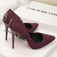 Chaussures à talons hauts en daim à bout pointu et boucle en D, style européen et américain, mode simple et exquise, talons hauts professionnels sexy