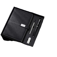 Ensemble cadeau d'entreprise : carnet en cuir PU A5 imprimé en typographie avec logo personnalisé, stylo et clé USB