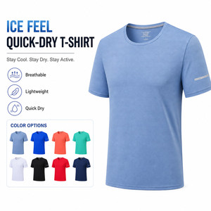 T-shirt sportif pour homme à séchage rapide, effet glaçon, manches courtes, col rond, respirant, léger, coupe classique, en polyester uni - Product Image 1
