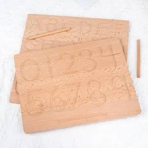 Tavola pratica con scanalatura convessa concava in legno per la prima educazione del numero Montessori e geometria della lettera boa di scrittura cieca in faggio