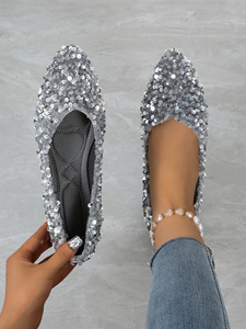 Sequin unique chaussure femmes printemps grande taille bouche peu profonde pointu plat chaussures pour femmes en gros - Product Image 2