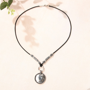 Antique <b>Silver</b> <b>Beaded</b> Disc Pendant Necklace Geometric Design Simple Fashion Jewelry Yiwu Origin QNN1198 - Product Image 3