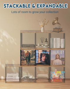 Visualize Boîte de rangement d'album <span class=keywords><strong>Cube</strong></span> Organisateur en bois Caisse 2 ensembles de porte-disques Étagère Meubles de rangement pour disques en vinyle - Product Image 3