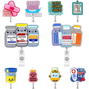 Wholesale Custom Nurse Scrub Life Badge Reel Acrylic Pill Medicine Bottle Badge Holder Reel