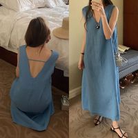 Robe longue d'été ample sans manches à bretelles spaghetti et dos nu pour femme grande taille