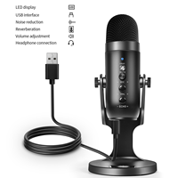 Microphone de studio USB de bureau à condensateur pour l'enregistrement, la radio, le gaming, le karaoké, le streaming en direct et les podcasts, avec moniteur