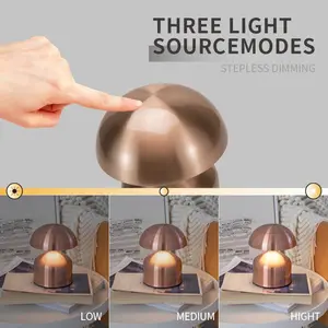 Gold Touch Dimming Charge Cute Mushroom Shaped Hotel Decoración junto a la mesa Night Light LED lámparas de mesa de setas