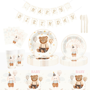 Juego de vajilla desechable DAMAI para fiesta de cumpleaños, platos de papel con diseño de oso y globos para niños, suministros para fiestas de cumpleaños, para 8 personas - Product Image 1