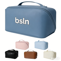 Sac de maquillage portable en PVC avec fermeture éclair, logo personnalisé, imperméable, grande capacité, réutilisable, avec poignée souple