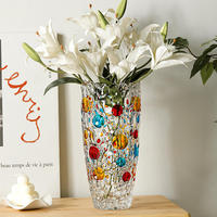 Vase en verre cylindrique de luxe minimaliste pour la décoration intérieure, motif fleur trompette taillée en diamant, avec pois colorés, idéal pour les mariages