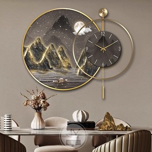 Orologio da Parete in Porcellana Cristallina Stile Cinese con Paesaggio, per Sala da Pranzo e Soggiorno, con Supporto in Legno - Product Image 4