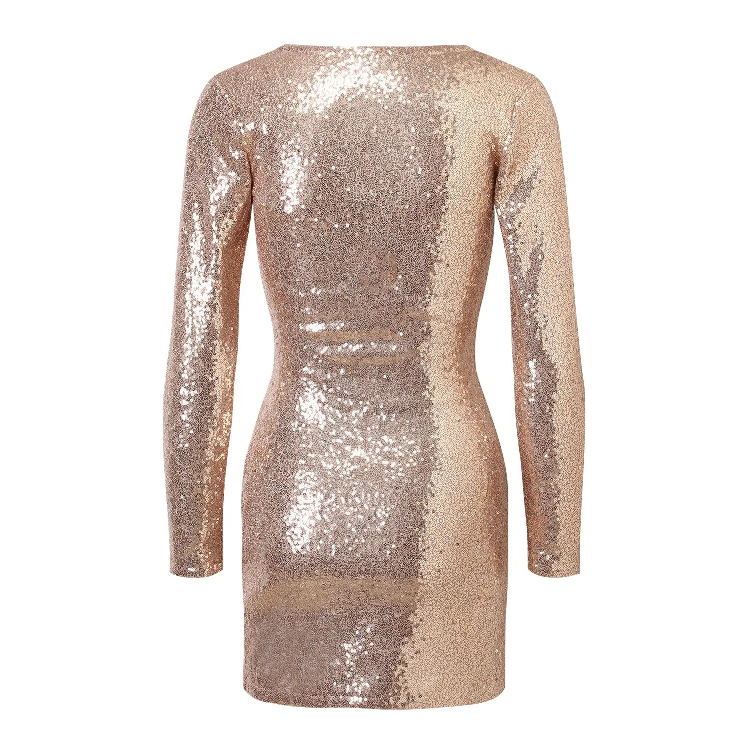 Aangepaste Gouden Lente Pailletten Plin V-Hals Chique Avondjurken Ruches Bodycon Mini Sexy Cocktail Party Luxe Jurk Vrouwen 2024