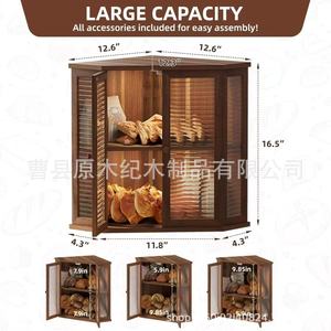 Wooden Corner Bread Storage Box Double Door Transparent Polygon Shape For <b>Kitchen</b> Use - Product Image 4
