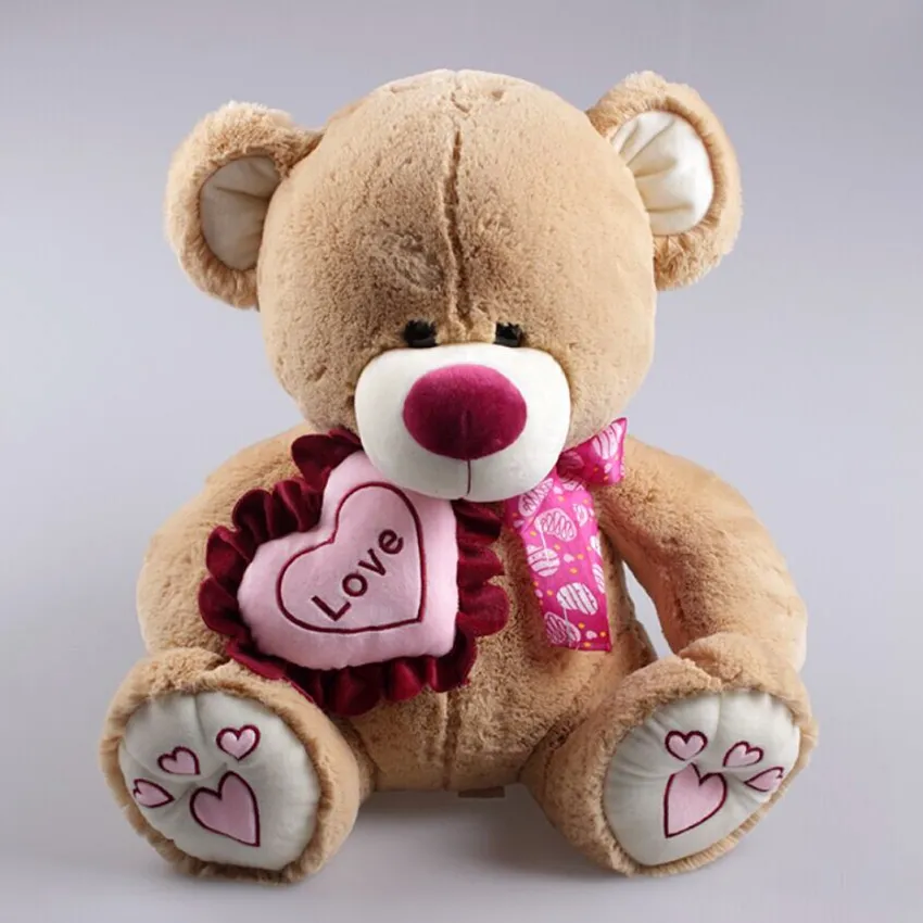 टेडी भालू भरवां पशु लाल दिल के साथ ब्राउन पशु गुड़िया Cuddly आलीशान खिलौना प्यार के साथ बच्चों के लिए उपहार