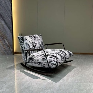 Chaise berçante de luxe nordique moderne bois tissu cuir ensembles velours aile meubles de maison salon canapé salon chaises d'appoint - Product Image 6