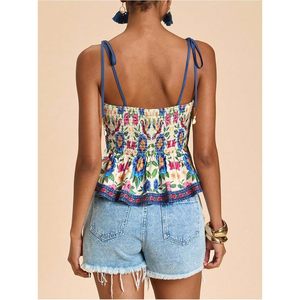 RoseSeek Top floral sin mangas con tirantes finos y peplum para mujer - Product Image 2