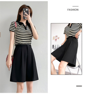 L0025 Short de costume en mousseline de soie pour femmes Pantalon cinq quarts décontracté à taille haute et coupe ajustée - Product Image 6