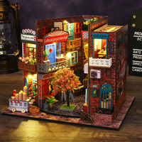 Mayorista: Rincón de lectura de madera estilo callejero antiguo de Shanghái DIY, modelo de casa de muñecas 3D con luz LED, adorno decorativo de mesa, regalo
