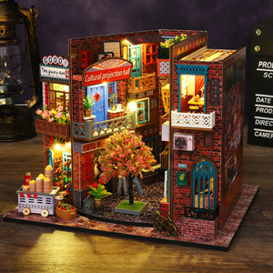 En gros, Kit DIY de niche à livres en bois style Rue de Shanghai ancienne, Modèle de maison de poupée miniature 3D avec éclairage LED, <span class=keywords><strong>D</strong></span>écoration de table, Ornement, Cadeau - Product Image 4