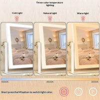 Miroir de maquillage LED avec éclairage, 3 couleurs d'éclairage, commande tactile, miroir de vanité rotatif pour la table de maquillage de la chambre à coucher
