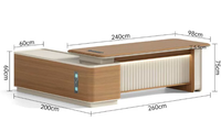 Table de bureau exécutive en forme de L en bois durable et moderne avec éclairage LED, installation facile, design luxueux