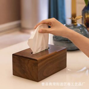 En stock : Boîte à mouchoirs de bureau en bois massif couleur noyer noir, boîte de rangement pour serviettes créative et luxueuse. - Product Image 4