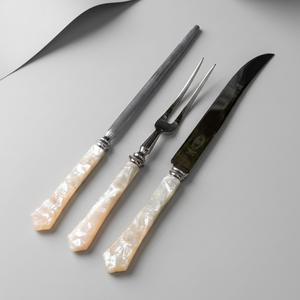 Ensemble de couverts fantaisie 3 pièces avec manches en nacre, métal, pour hôtel, restaurant, usage sur table. - Product Image 1