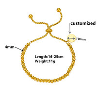 Bracelet à perles réglable avec pendentif rond en acier inoxydable plaqué or/argent personnalisé avec gravure géométrique pour les mariages