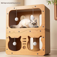 Maison à chat modulaire écologique et sûre, griffoir multi-niveaux en carton, lit lounge pour chat, jouet suspendu avec balle, poteau à griffer durable