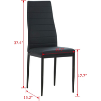 Chaise de salle à manger en similicuir noir, dossier haut avec surpiqûres verticales, pieds en métal, chaise d'appoint rembourrée pour cuisine, restaurant, café
