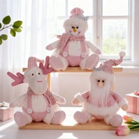 Figurine de Père Noël assis en tissu rose décorée de paillettes, style dessin animé de Noël, pour vitrines et décorations féminines