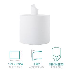 Windsoft 1420 Toallas de cocina blancas de 2 capas 13-1/2 \ "Longitud X 8 \" Ancho Flujo central Rollo de toallas de papel perforado Caja de 6 - Product Image 1