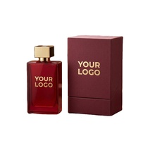 Parfum de luxe à étiquette privée LF, logo personnalisé, parfum rouge rubis, bouteille rouge, senteur safran, parfum haut de gamme pour cadeau de la Saint-Valentin