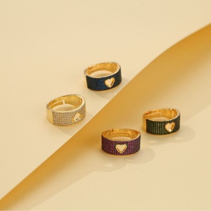Exquisite Jewelry Eco-friendly Copper Gold Plated Micro Pave Multicolor Zircon Geometric Hollow Heart Shaped Eternity <b>Ring</b> - Product Image 3