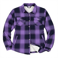 Veste shacket unisexe à carreaux style streetwear en toile avec fermeture éclair, doublure en sherpa crocheté, chemise en flanelle pour l'automne et l'hiver, idéale pour l'extérieur, couleur violet, taille XXL