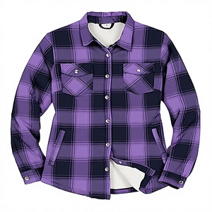 Unisex Plaid Streetwear Shacket <b>Jacket</b> Canvas Zipper Crocheted Sherpa Lined <b>Flannel</b> Shirt Fall Winter Outdoor Purple XXL - Product Image 3