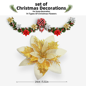 Nouvelles Fleurs Artificielles <span class=keywords><strong>de</strong></span> Noël Artisanales 2025, 14 cm, en Tissu Pailleté <span class=keywords><strong>Doré</strong></span> pour Décorations d'Arbre <span class=keywords><strong>de</strong></span> Noël - Product Image 4