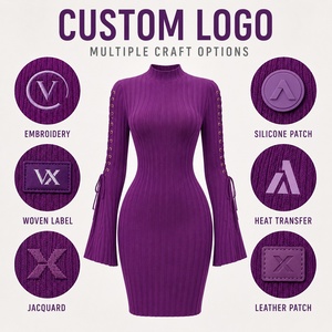 Abito Maglione Donna Autunno Inverno di Alta Qualità <span class=keywords><strong>in</strong></span> Cotone Lavorato a <span class=keywords><strong>Maglia</strong></span> Colore Viola con Lacci e Maniche Lunghe a Campana - Product Image 3