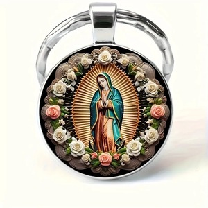 Llavero con Colgante de Nuestra Señora de Jesús, Tema Católico, Pequeño Regalo Creativo de Metal con Diseño de Ángel - Product Image 4