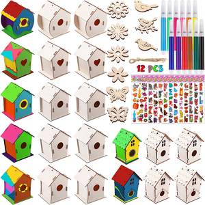 Houten Vogelhuisjes Diy Kit Craft Doodle Kleine Vogel Huis Omvatten Unfinished Hout Overschilderbaar <span class=keywords><strong>Mini</strong></span> Vogel Huis En Penselen Kids - Product Image 6