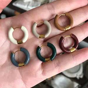 New Arrived Custom Colorful Earrings 18K Gold Plated Stainless Steel Colorful Enamel Hoop Earrings For Women Gift