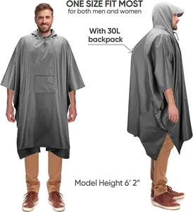 WOQI Adult Lightweight Outdoor Hooded Rain Poncho Unisex Raincoat For Hiking Camping Fishing