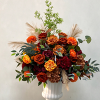Boule de fleurs artificielles en soie pour centre de table, arrangement floral de pampas orange brûlé, décoration de table de mariage