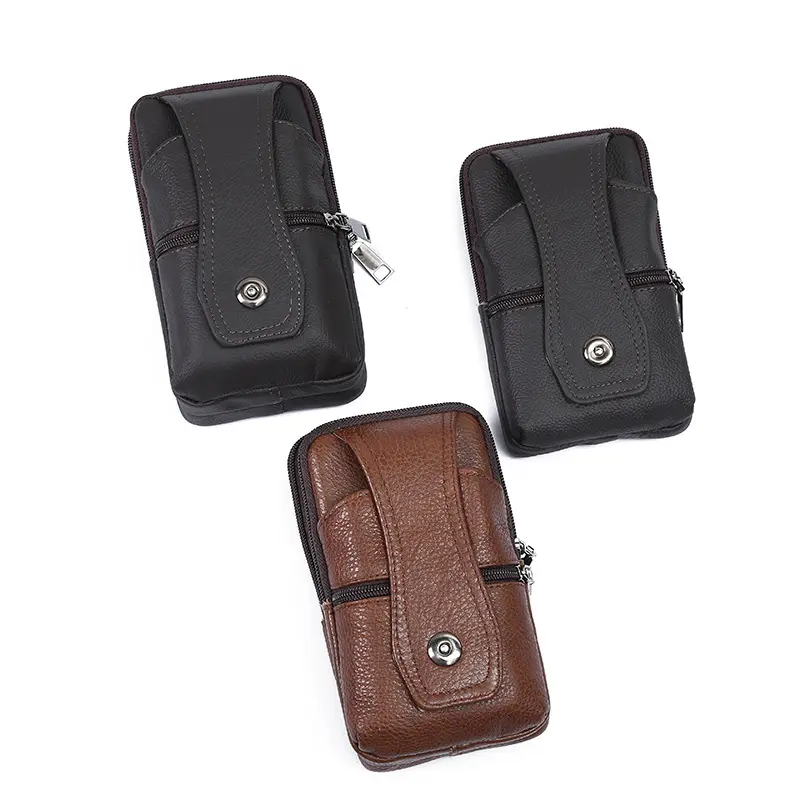 Universal Genuine Leather Waist Pack Cell Phone Holster Case Zipper Pocket Belt Clip Carrying Pouch Case For iPhone For Samsung