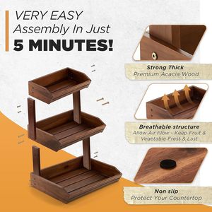 3-Tier Wooden Fruit Vegetable Storage <strong>Rack</strong> - Sturdy Kitchen Organizer for Fruits, <strong>Veggies</strong> &amp; More, Space-Saving &amp; Durable - Product Image 4