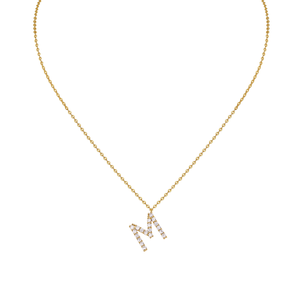 Collar de Moissanita con Letras del Alfabeto en Varias Capas, Colgante de la Letra M, Cadena de Eslabones Apilables, Plata de Ley 925 - Product Image 1